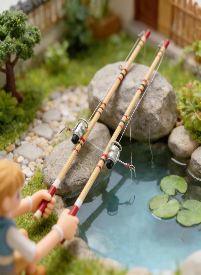 JOINPAYA 2pcs Dollhouse Miniature Fishing Pole Rod: 6 Inch Mini Fishing Pole Models Dollhouse House for Birthday Party Christmas Decoration Accessories - Image 3